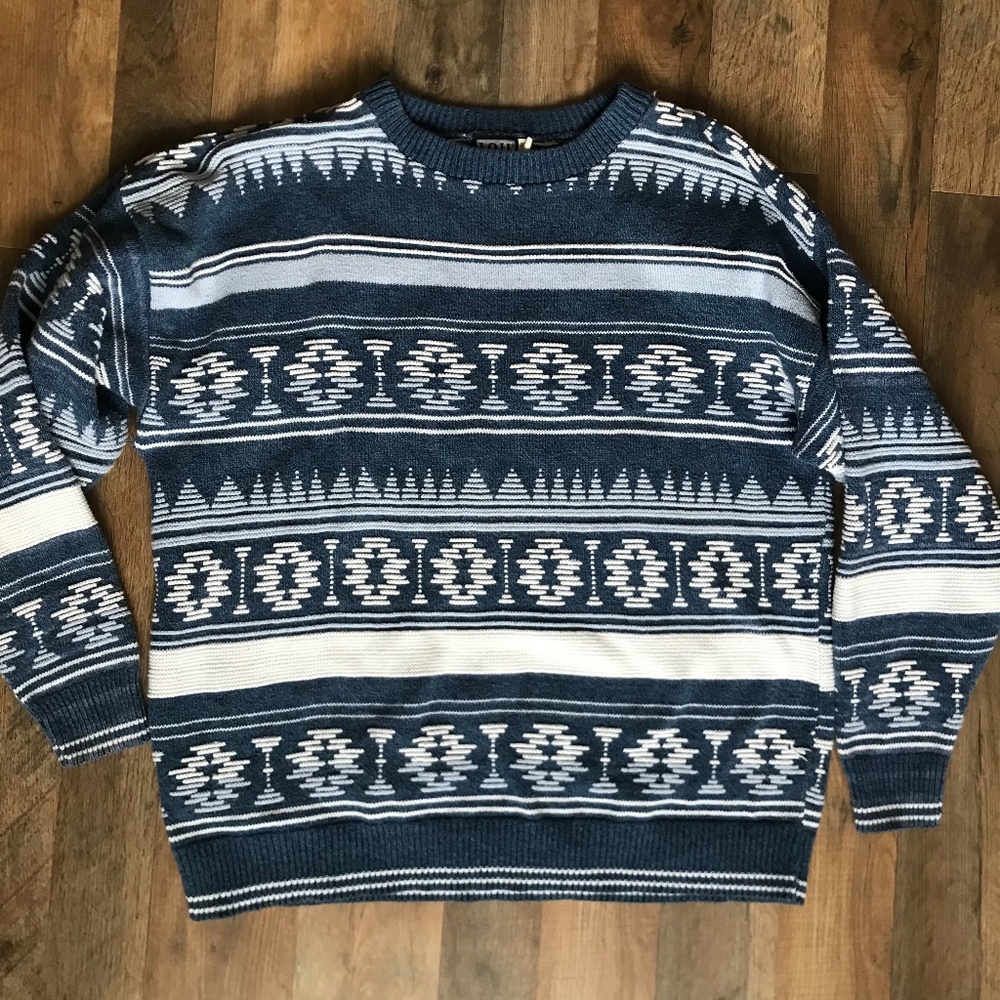 *FLAWS* Vintage IOU Textured Sweater Blue & White Extra Large XL  Size XL - meas